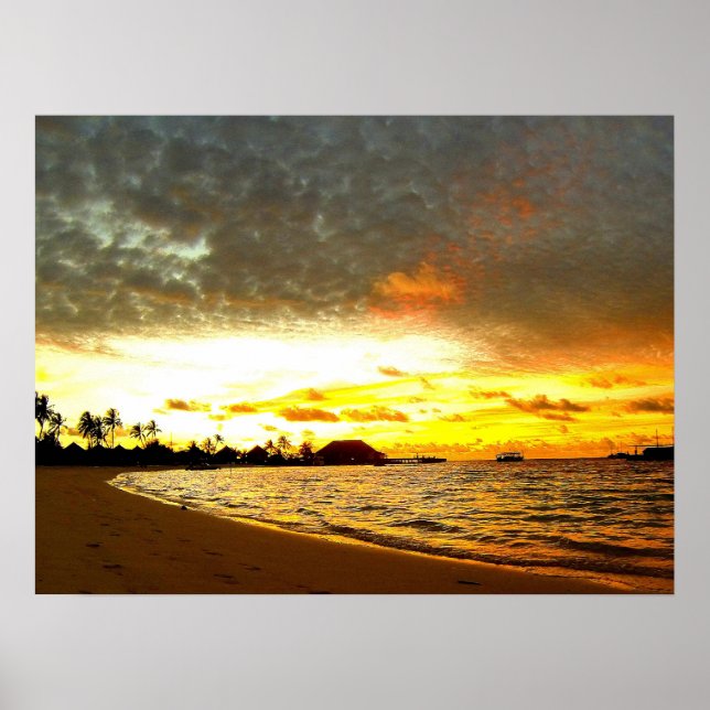 Poster Coucher de soleil sur les Maldives (Devant)