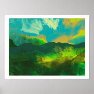Poster coucher de soleil sur les montagnes