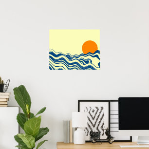 Poster Coucher de soleil sur les vagues