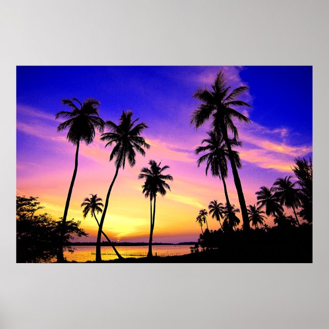 Poster Coucher de soleil sur l'île tropicale au Sri Lanka (Devant)