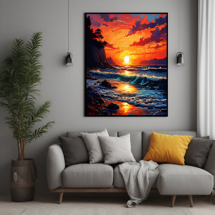Poster Coucher de soleil sur l'océan - Art côtier