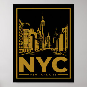 Poster Coucher de soleil sur New York – Or et Noir Vintag