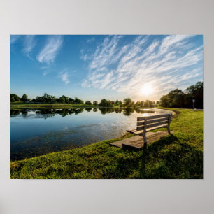 Poster Coucher de soleil sur un banc du parc du comté de