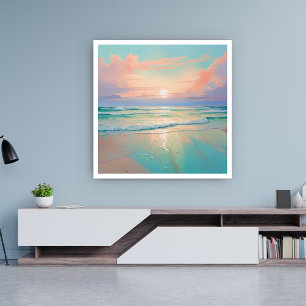 Poster Coucher de soleil sur un paysage de plage tranquil