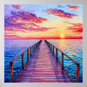 Poster Coucher de soleil sur un paysage marin serein et a