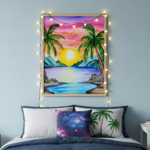 Poster Coucher de soleil sur une plage tropicale insulair