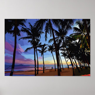 Poster Coucher de soleil tropical aux couleurs vives