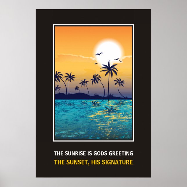Poster Coucher de soleil tropical avec citation imprimé d (Devant)