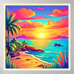 Poster Coucher de soleil tropical : Ciel vif