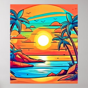 Poster Coucher de soleil tropical : Côte Vivid