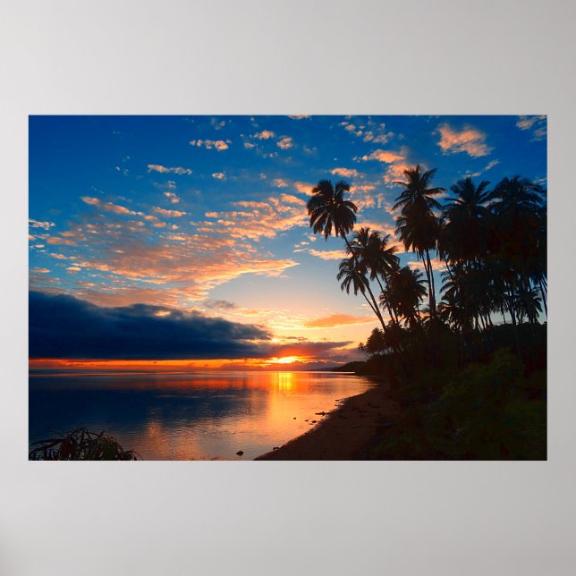 Poster Coucher de soleil tropical de l'île d'Hawaï (Devant)