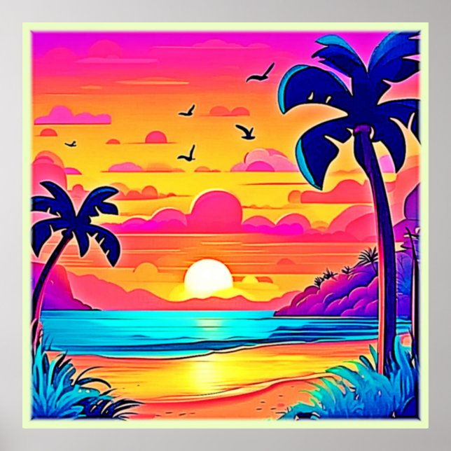 Poster Coucher de soleil tropical vif (Devant)