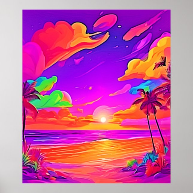 Poster Coucher de soleil tropical vif (Devant)