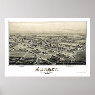 Poster Coucher de soleil, TX Carte panoramique - 1890