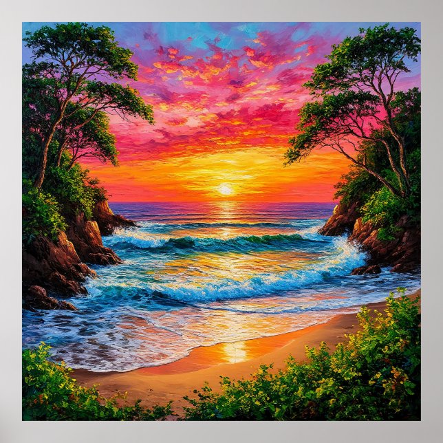 Poster Coucher De Soleil Vibrant Sur La Rive Océanique (Devant)