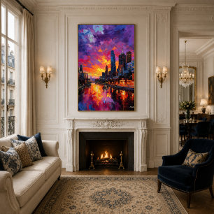 Poster Coucher de soleil vibrant sur la skyline de Melbou