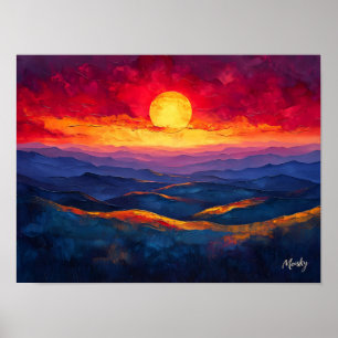 Poster Coucher de soleil vibrant sur une chaîne de montag