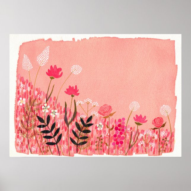 Poster Coucher de soleil Wild Field Artiste aquarelle Pei (Devant)