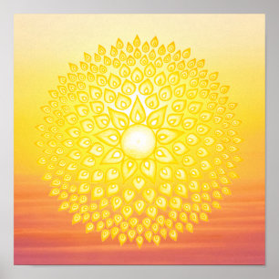 Poster Coucher du soleil brillant jaune de mandala de Sun