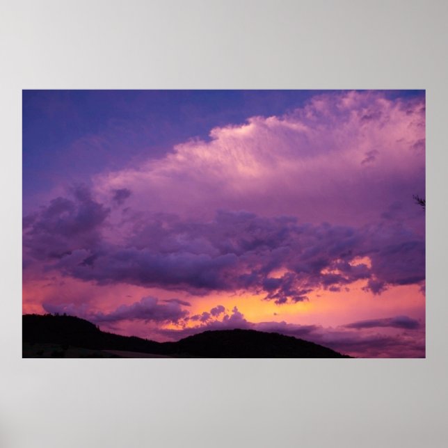 Poster Coucher du soleil Ciel Nuageux Purple Paysage Natu (Devant)