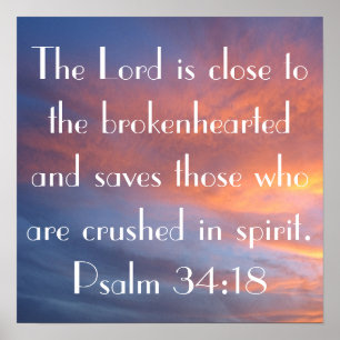 Poster coucher du soleil de 34:18 de psaume de vers de