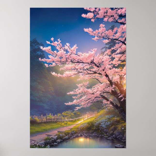 Poster Coucher du soleil et grâce du Sakura (Devant)