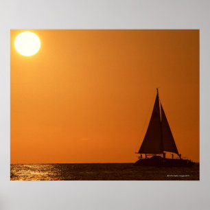 Poster Coucher du soleil et yacht