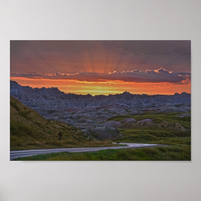 Poster Coucher du soleil, parc national des Badlands (Devant)