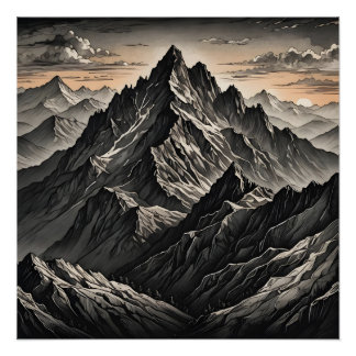 Poster Coucher du soleil sur les oeuvres d'art de la mont