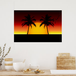 Poster Coucher du soleil tropical avec des palmiers