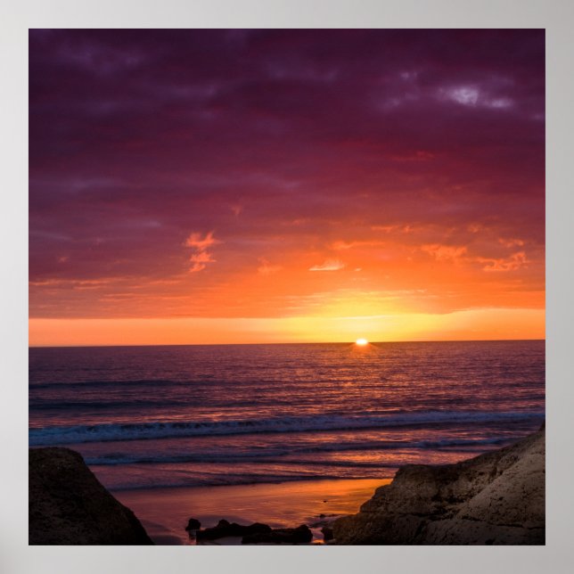 Poster Coucher pacifique de soleil sur l'océan dans le di (Devant)