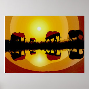 Poster Couchers de soleil africains Éléphants 
