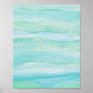 Poster Couches d'océan bleu vert Abstrait Aquarelle Art