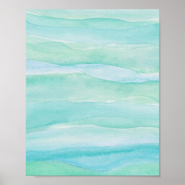 Poster Couches d'océan bleu vert Abstrait Aquarelle Art (Devant)