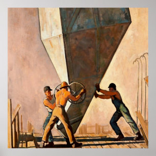 Poster « Coulage du ciment Boulder Dam » par Maynard Dixo