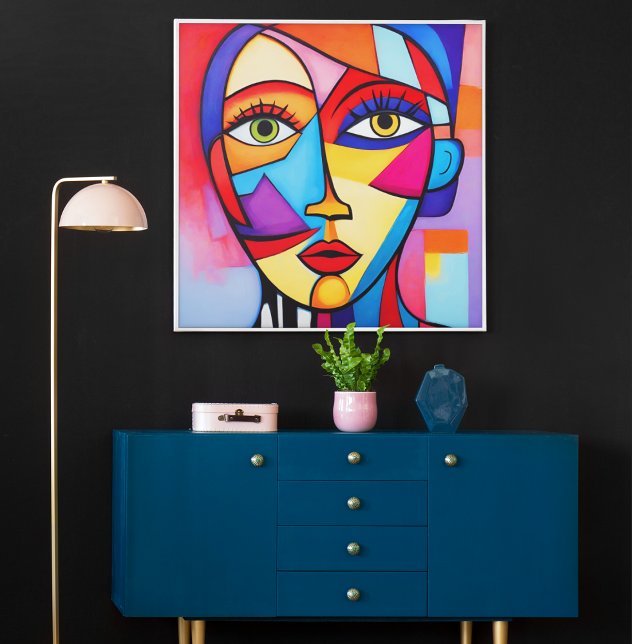 Poster Couleur Abstrait (Colorful Cubism Abstract Face Art – Modern Geometric Wall Poster)