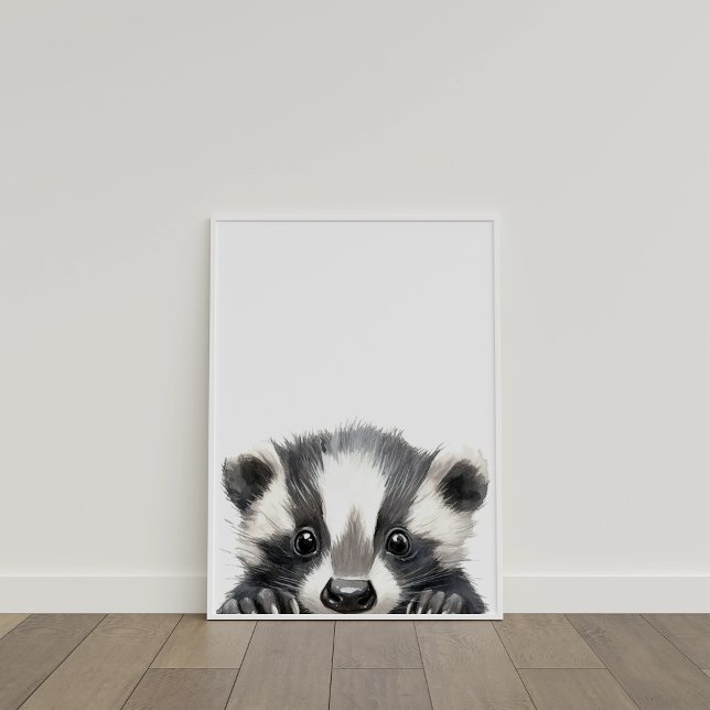 Poster Couleur Aquarelle Bébé Badger Décor (Cute Watercolor Baby Badger Nursery Decor)