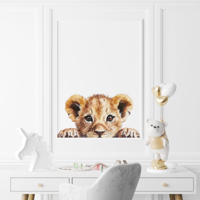 Poster Couleur Aquarelle Bébé Lion Décor (Cute Watercolor Baby Lion Nursery Decor)