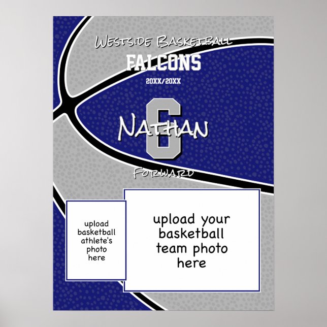 Poster couleur bleu gris de l'équipe de basketball photo (Devant)