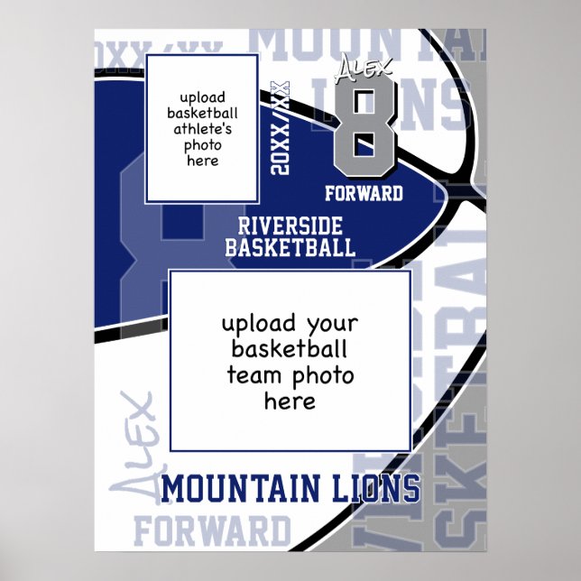 Poster couleur bleu gris de l'équipe de basketball photo (Devant)