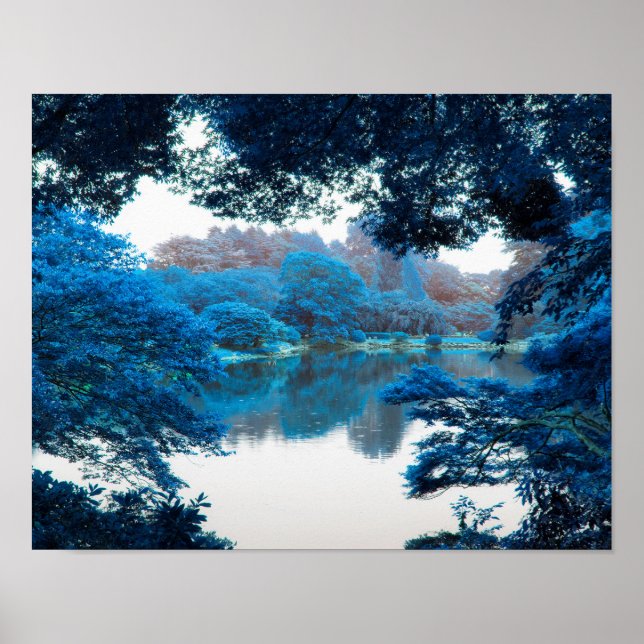 Poster Couleur bleue affectée cool, nature unique, lac (Devant)