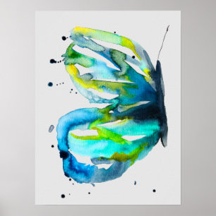 Poster Couleur d'aquarelle d'art papillon bleu