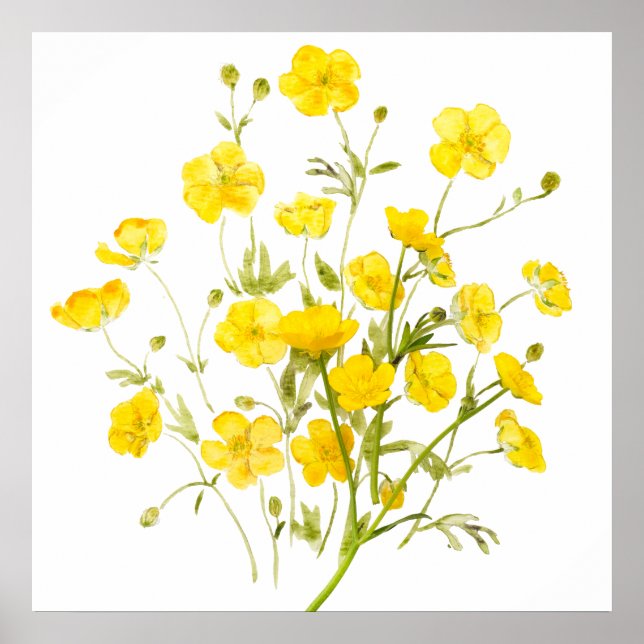 Poster couleur d'aquarelle des fleurs de papillon jaune (Devant)