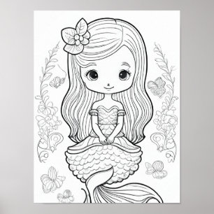 Poster Couleur de votre propre sirène en ligne noire dess