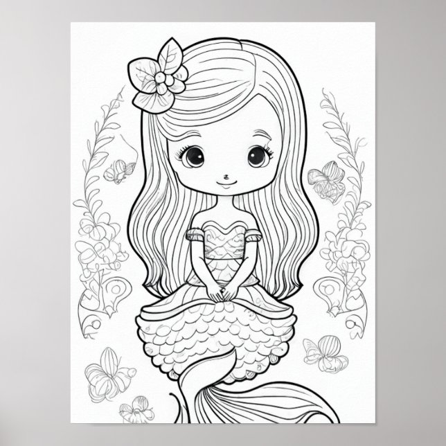 Poster Couleur de votre propre sirène en ligne noire dess (Devant)