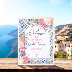 Poster Couleur d'eau bleu italien bienvenue à la nuptiale