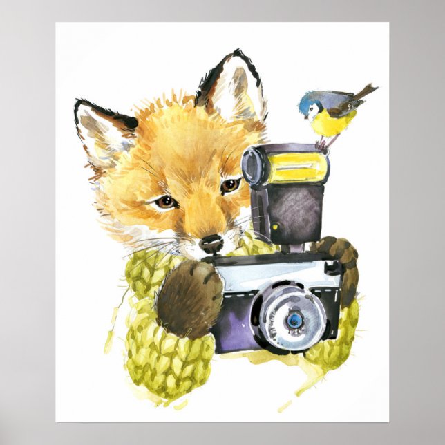 Poster Couleur d'eau mignonne Fox prendre des photos (Devant)