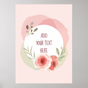POSTER COULEUR DOUCE ROSE ET VERT FLORAL PERSONNALISÉ