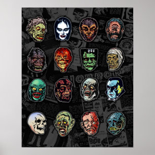 Poster couleur Masques Monster - Retro Halloween