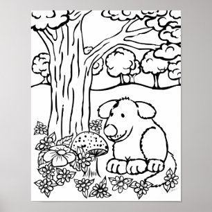 Poster Couleur moi mignon chien et fleurs
